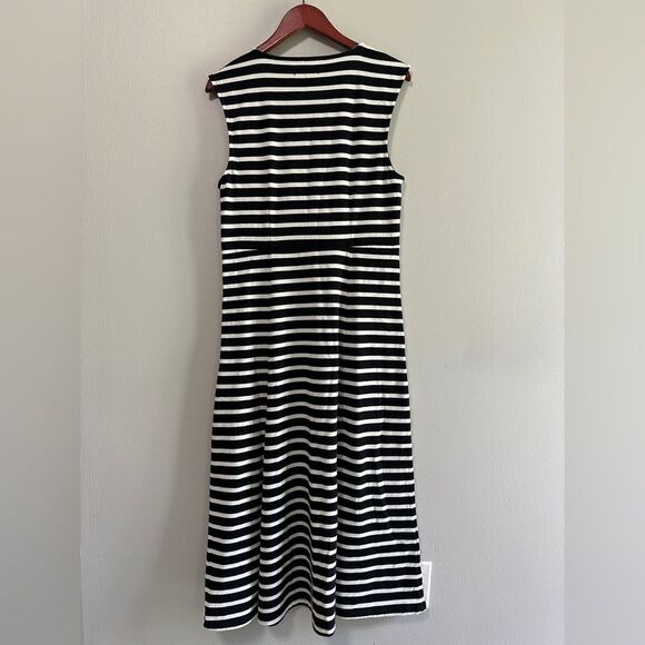 J. Crew Women’s Maxi Dress Size Medium Black White Stripe Cotton Cap Sleeve - Picture 5 of 5